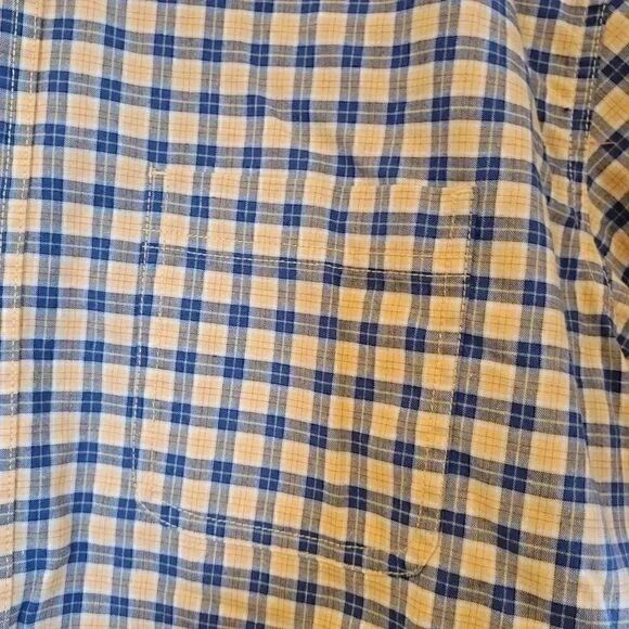𝅺Eddie Bauer Men's Yellow/Blue Mini Plaid Short Sleeve - Picture 6 of 10